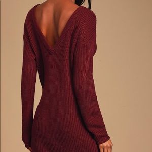 Bringing Sexy Back Wine Red Backless Sweater Dress